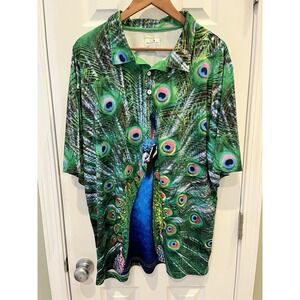 Obnoxious Golf Polo Shirt Mens 2XL Performance Peacock AOP Short Sleeve